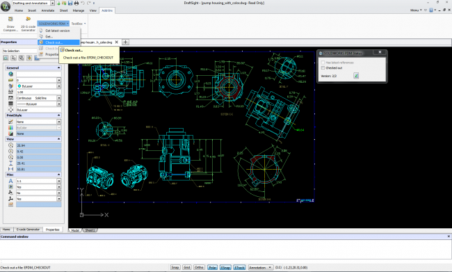 SOLIDWORKS PDM menu in DraftSight