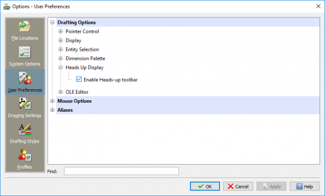 DraftSight Enable Heads Up Display