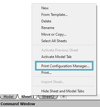 screen showing print configuration manager